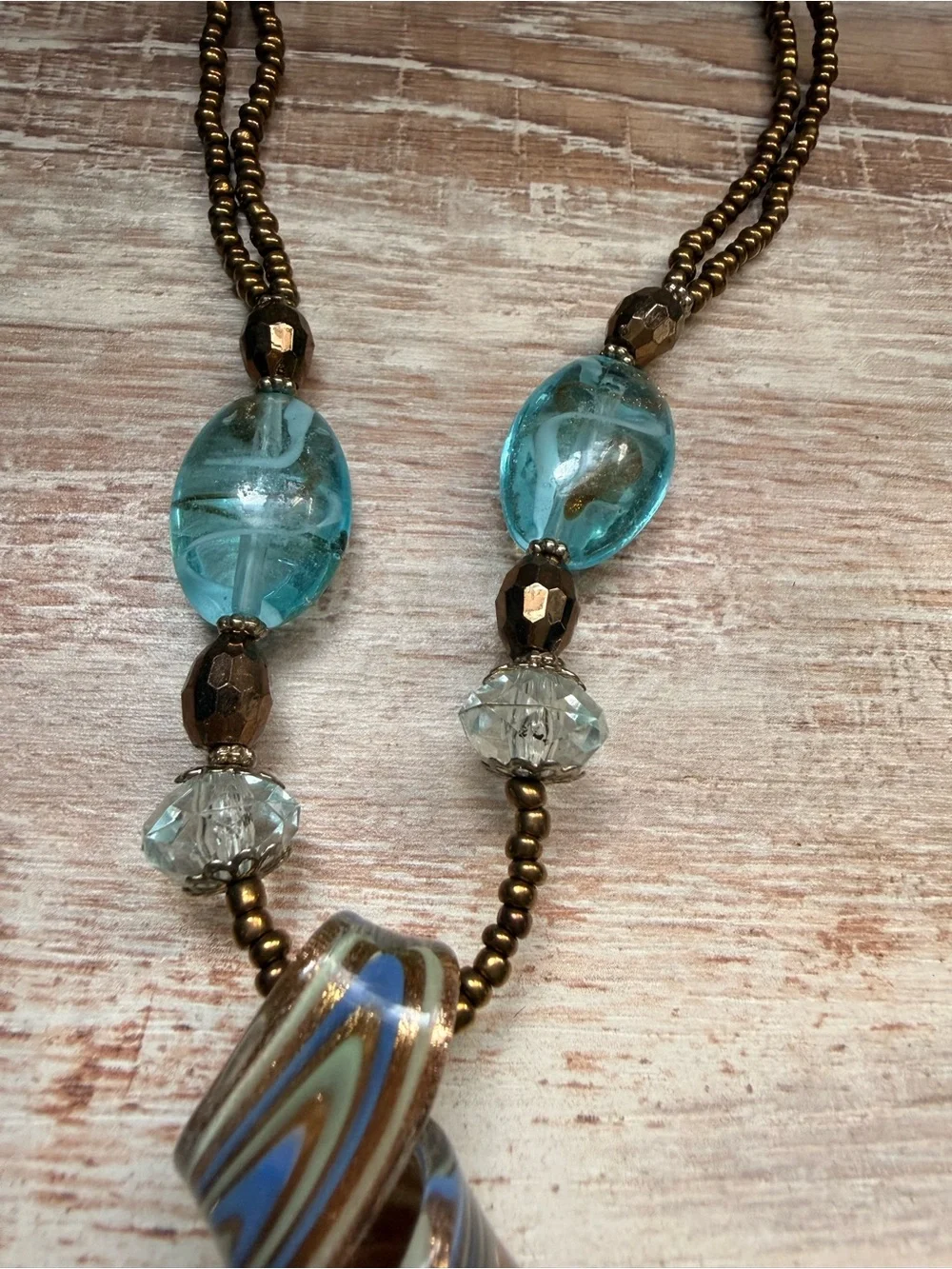 Blue Glass Teardrop Pendant Necklace - Women Jewelry